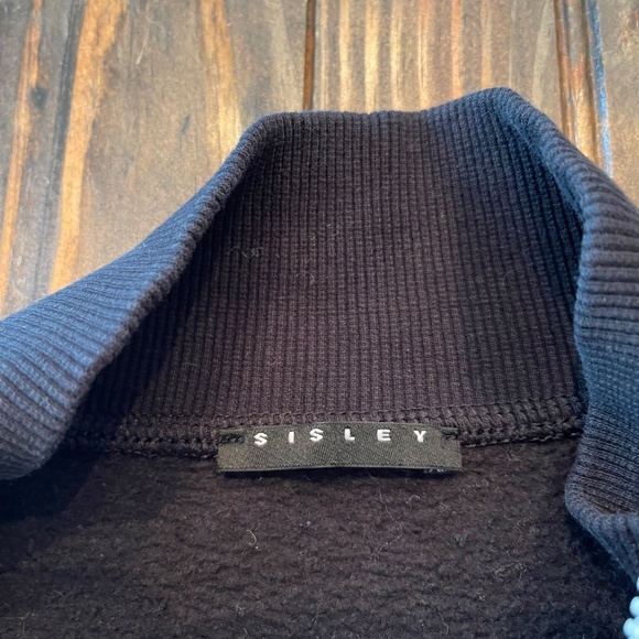 SISLEY LOGO Sleeve Zip Sweatshirt Black White Zipper XS/S - Picture 4 of 5